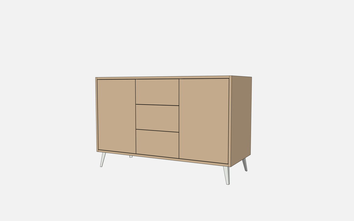 Double Door Vanity Base with Three Drawers - Under Mount Sink